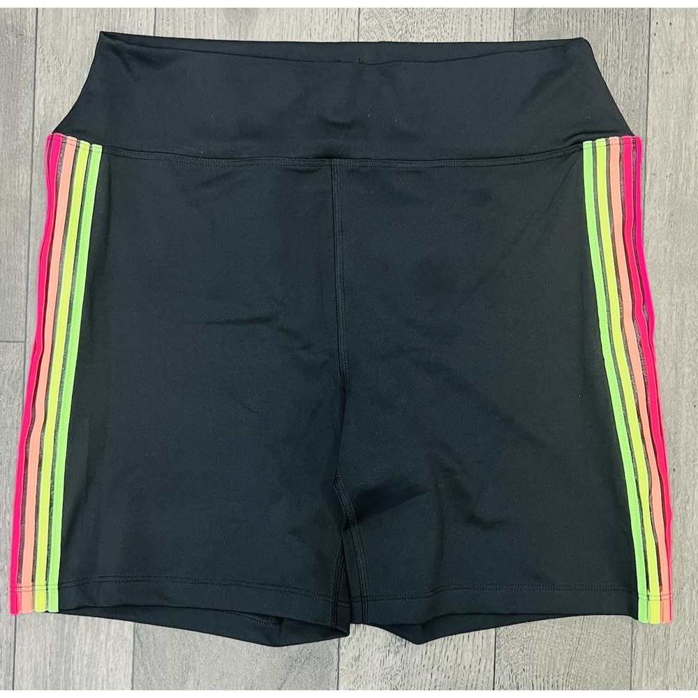 Victoria Secret PINK Bike Shorts L High Waist Black Neon Stripe 6" Inseam
